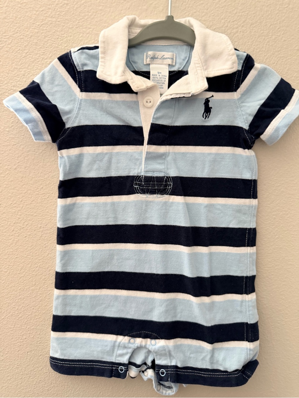 Polo by Ralph Lauren Light Blue & Navy Striped Polo Romper